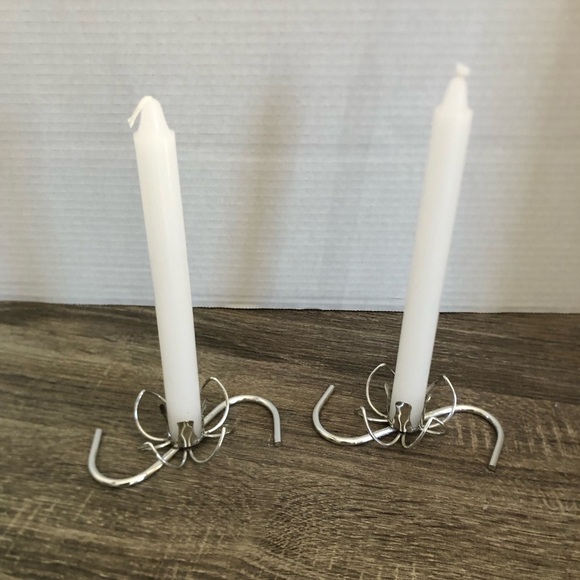 Vintage Other - 1950s Silver Tone Flower Candle Holders